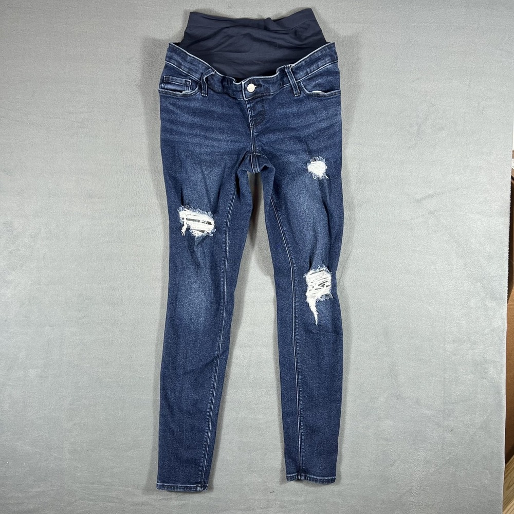 Old Navy Maternity Rockstar Super Skinny Jeans Size 4 Long Dark Wash Distressed